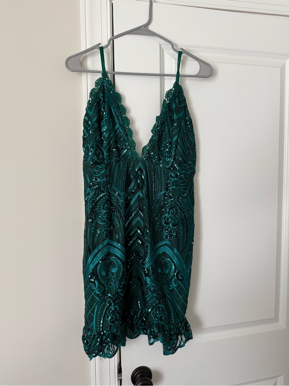 Embellished Emerald Green Lace Mini Dress